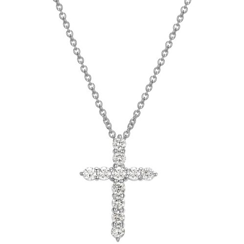 Platinum Over Sterling Silver 1/2 ct tw Lab Grown Diamond Cross Necklace