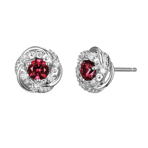 Sterling Silver Created Ruby and Lab Grown Diamond Love Knot Earrings