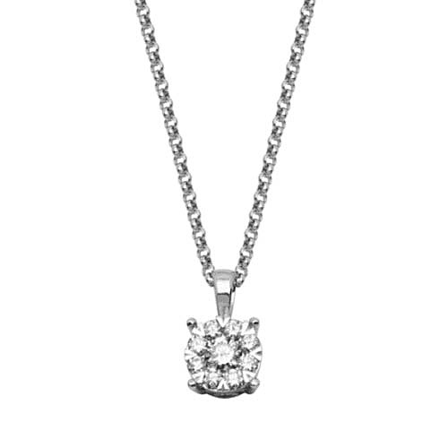   Platinum Over Sterling Silver 3/8 ct tw Lab Grown Diamond Round Cluster Necklace