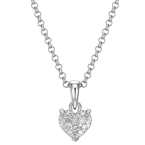  Platinum Over Sterling Silver 1/5 ct tw Lab Grown Diamond Heart Cluster Necklace