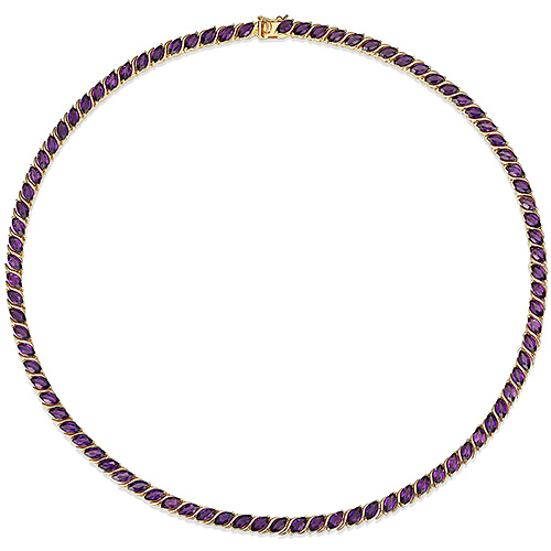 18k Yellow Gold Over Sterling Silver Marquise Genuine Amethyst Wave Tennis Necklace