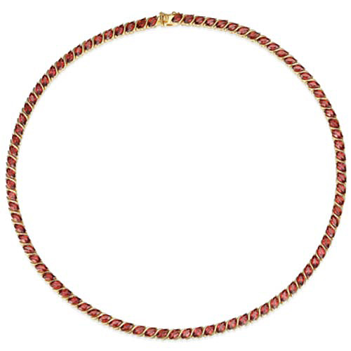 18k Yellow Gold over Sterling Silver Marquise Genuine Garnet Tennis Necklace