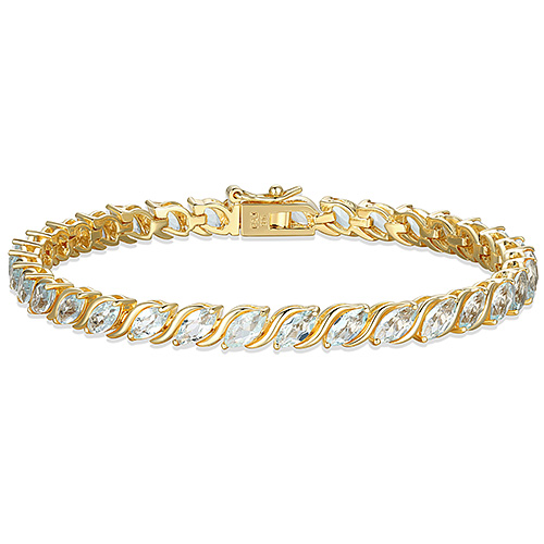 18k Yellow Gold over Sterling Silver Marquise Genuine Blue Topaz Tennis