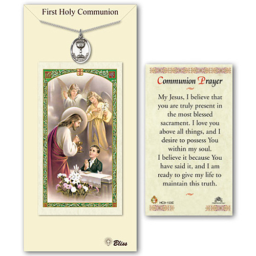 Pewter Boy's Holy Communion Medal with Prayer Card