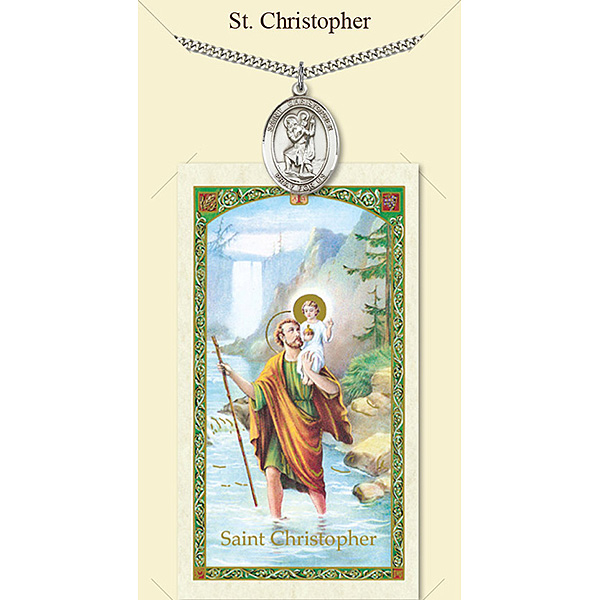 1in Pewter St Christopher Medal with Prayer Card