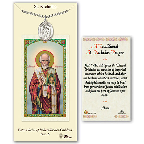 1in Pewter St Nicholas Medal with Prayer Card