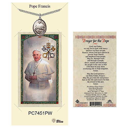 1in Pewter Men's Pope Francis Medal with Prayer Card