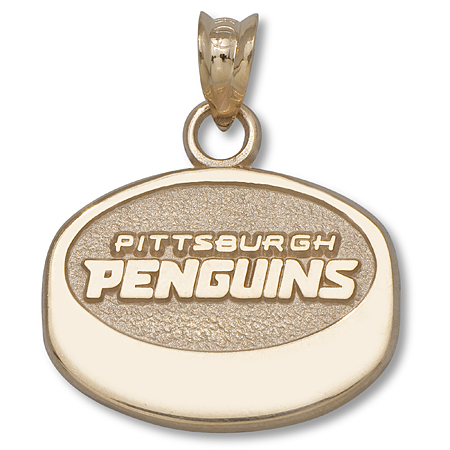 14kt Yellow Gold 1/2in Pittsburgh Penguins Puck Pendant