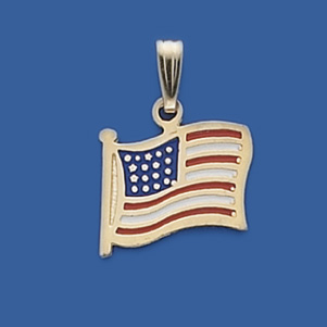 9/16in American Flag Pendant - 14kt Gold