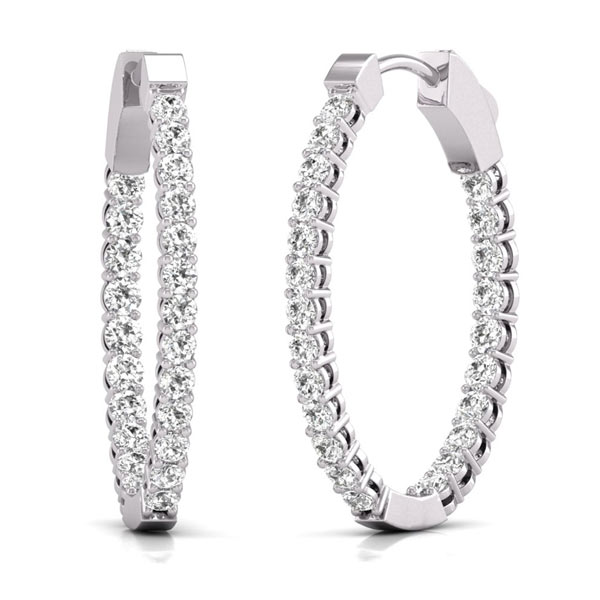 1 ct tw Lab Grown Diamond Oval Inside and Out Hoop Earrings in 14k White Gold