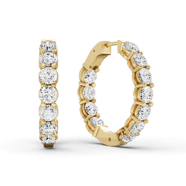 2 ct tw Lab Grown Diamond Inside and Out Hoop Earrings in 14k Yellow Gold