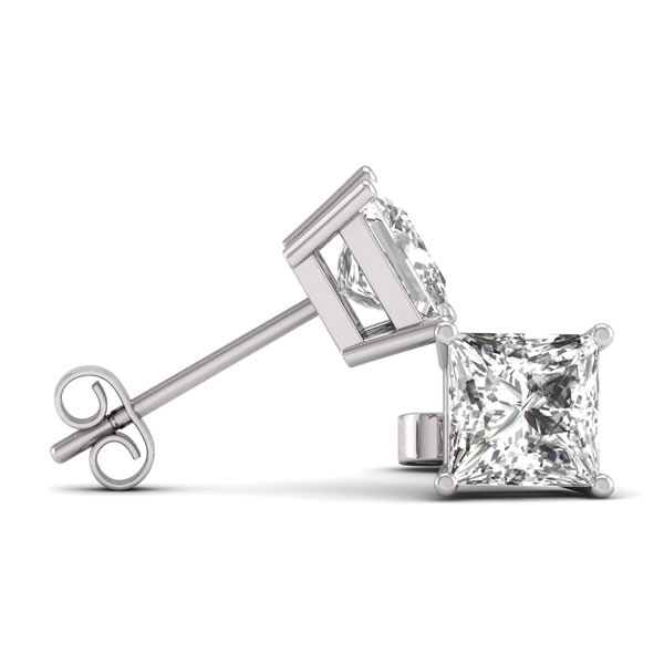 1.5 ct tw Princess cut Lab Grown Diamond Stud Earrings in 14k White Gold Four Prong Basket