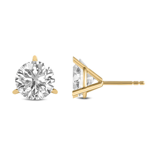 1.5 ct tw Lab Grown Diamond Stud Earrings in 14k Yellow Gold Three Prong Martini