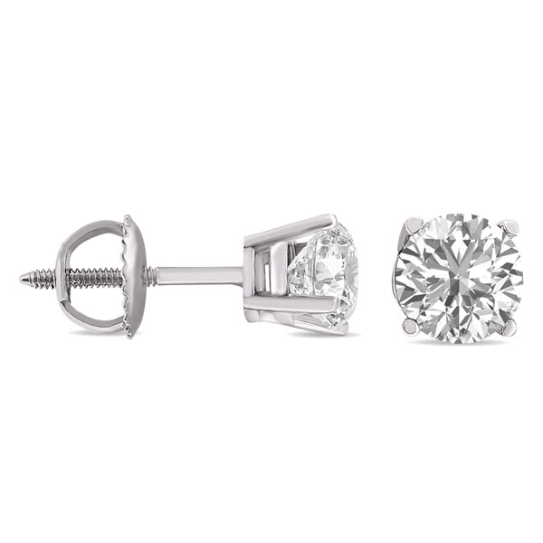 2 ct tw Lab Grown Diamond Stud Earrings in 14k White Gold Four Prong Basket Screwbacks