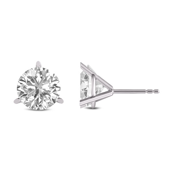 2 ct tw Lab Grown Diamond Stud Earrings in 14k White Gold Three Prong Martini