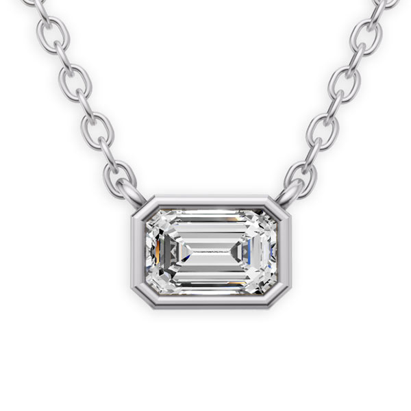 1 ct tw Emerald-cut Lab Grown Diamond Bezel Solitaire Necklace F Color VS1 Clarity in 14k White Gold