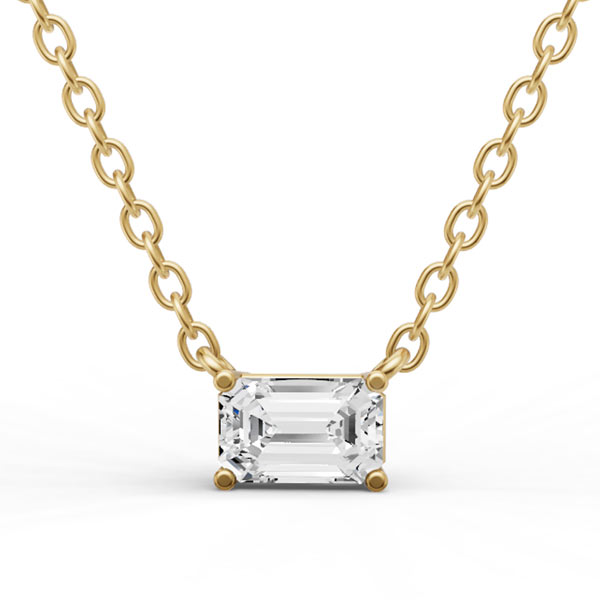 1/4 ct tw Emerald-cut Lab Grown Diamond Floating Solitaire Necklace F Color VS1 Clarity in 14k Yellow Gold