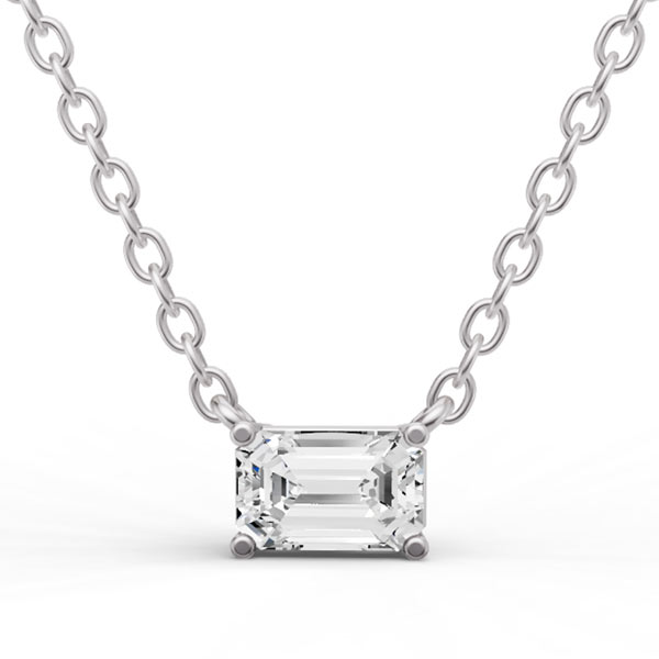1/2 ct tw Emerald-cut Lab Grown Diamond Floating Solitaire Necklace F Color VS1 Clarity in 14k White Gold