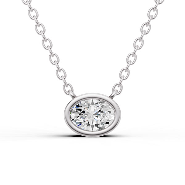 1/4 ct tw Oval Lab Grown Diamond Bezel Solitaire Necklace F Color VS1 Clarity in 14k White Gold