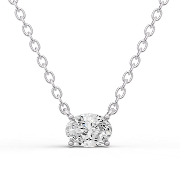 1 ct tw Oval Lab Grown Diamond Floating Solitaire Necklace F Color VS1 Clarity in 14k White Gold