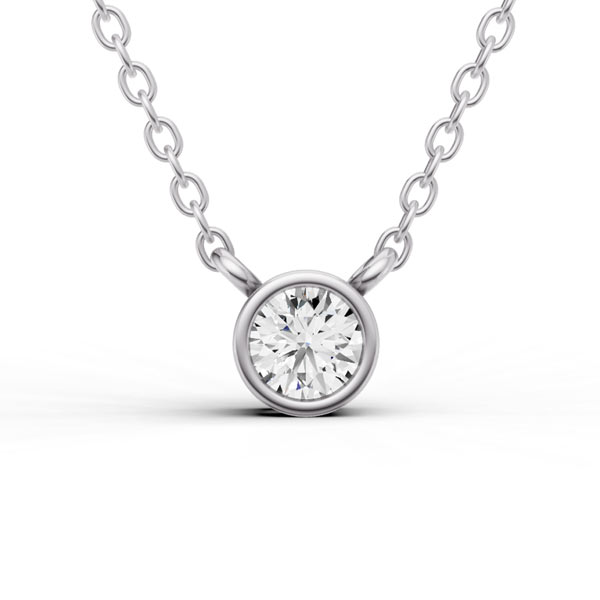 1/2 ct tw Lab Grown Diamond Bezel Solitaire Necklace F Color VS1 Clarity in 14k White Gold