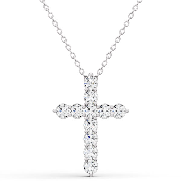 .75 ct tw Lab Grown Diamond Cross Necklace in 14k White Gold