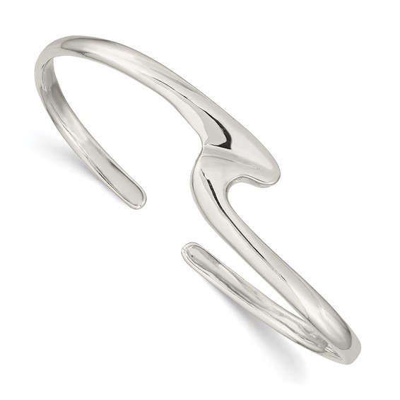 Sterling Silver Curved Fancy Cuff Bangle Bracelet