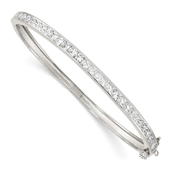 Sterling Silver 8in Cubic Zirconia Hinged Bangle