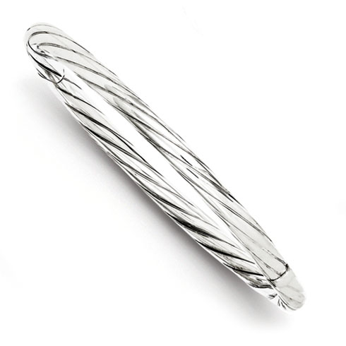 Sterling Silver 8in Twisted Hinged Hollow Bangle 5mm