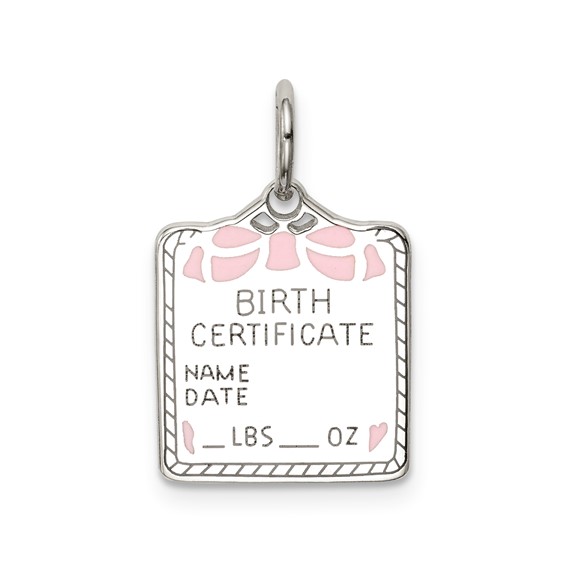 Sterling Silver Pink Birth Certificate Charm 1/2in