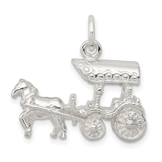 Sterling Silver Horse and Carriage 3-D Pendant