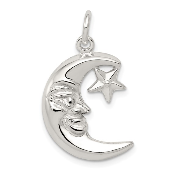 Sterling Silver 3/4in Moon and Star Pendant