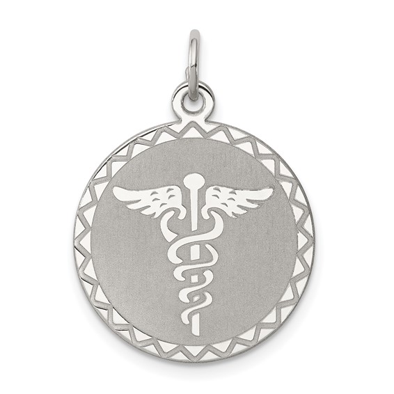 Sterling Silver Caduceus Disc Pendant 3/4in