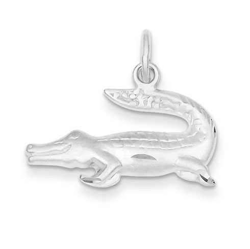 Sterling Silver 9/16in Diamond-cut Alligator Charm