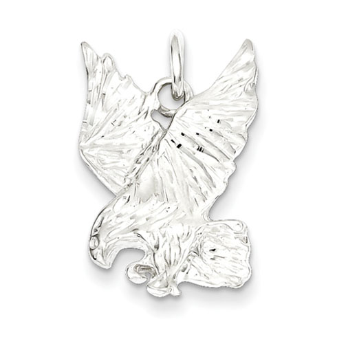 Sterling Silver 7/8in Diamond-cut Flying Eagle Charm