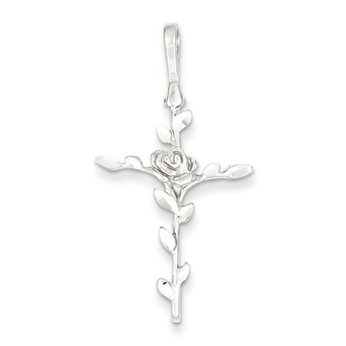 1 1/2in Rose Cross Pendant - Sterling Silver