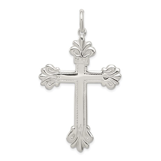 Sterling Silver 2in Polished Budded Cross Pendant