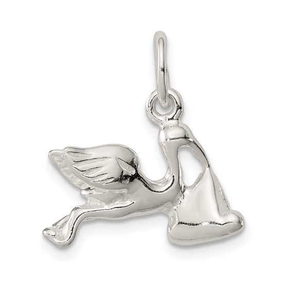 Sterling Silver Stork with Baby Charm