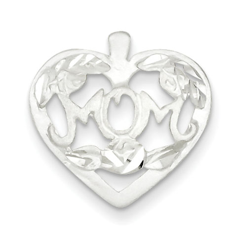 Sterling Silver MOM Heart Charm with Flowers