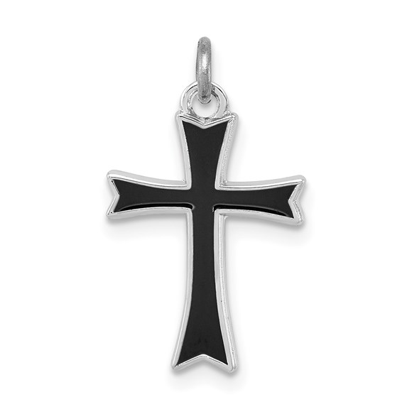 Sterling Silver Black Enameled Cross