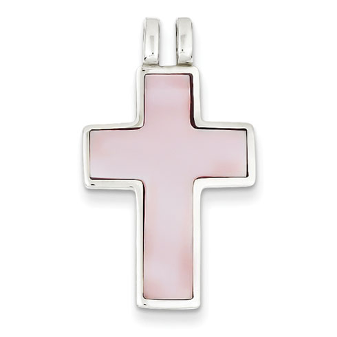 Sterling Silver 1in Pink Shell Cross Pendant