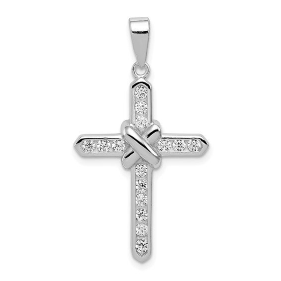 Sterling Silver 1in CZ Wrapped Cross Pendant