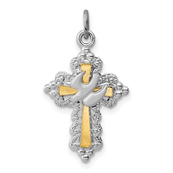 Sterling Silver & Vermeil 7/8in Cross Dove Charm