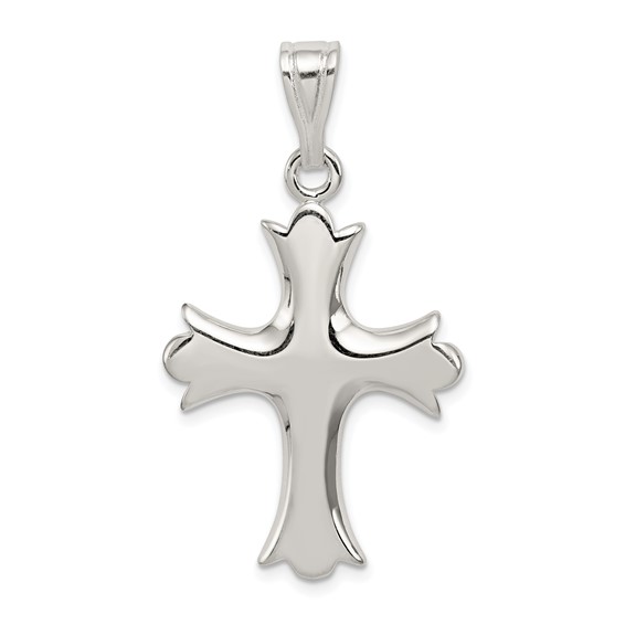 Sterling Silver 1 5/8in Fleur de lis Cross Pendant