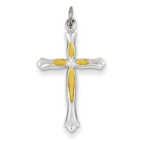 Sterling Silver 1in Budded Cross with Gold-plated Accents