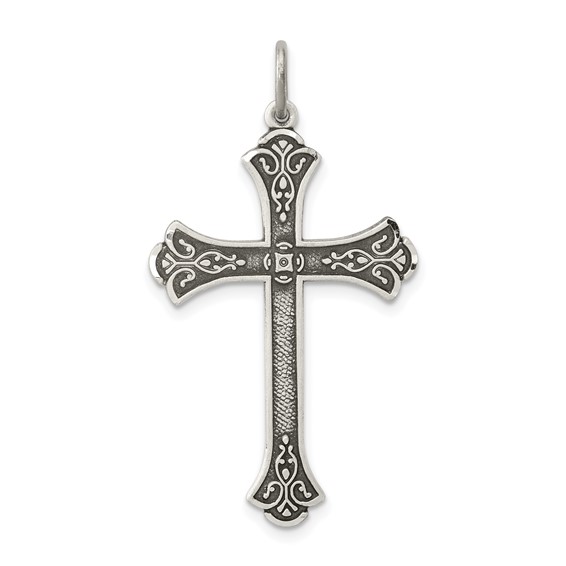 Sterling Silver 3/4in Oxidized Diamond-Cut Cross