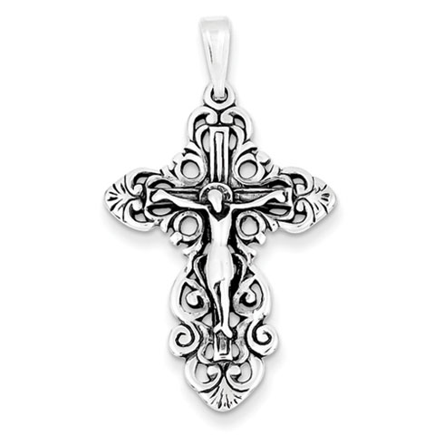 Sterling Silver 1 1/4in Antiqued Ornate Crucifix