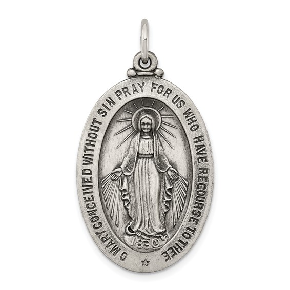 Sterling Silver Oval Miraculous Medal 1 3/16in
