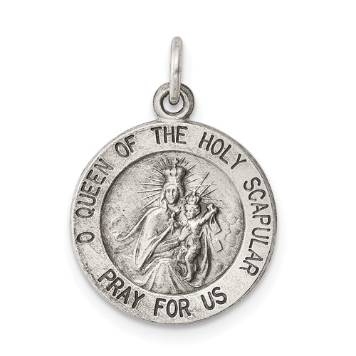 Sterling Silver 5/8in Round Holy Scapular Medal