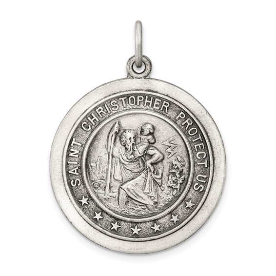 Sterling Silver 1in Round Engravable St. Christopher Medal